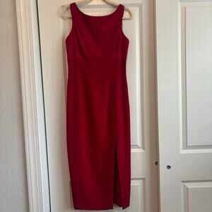 Adrianna Papell Red Evening Midi Dress Gown Sz 8 High Neck Sheath Formal